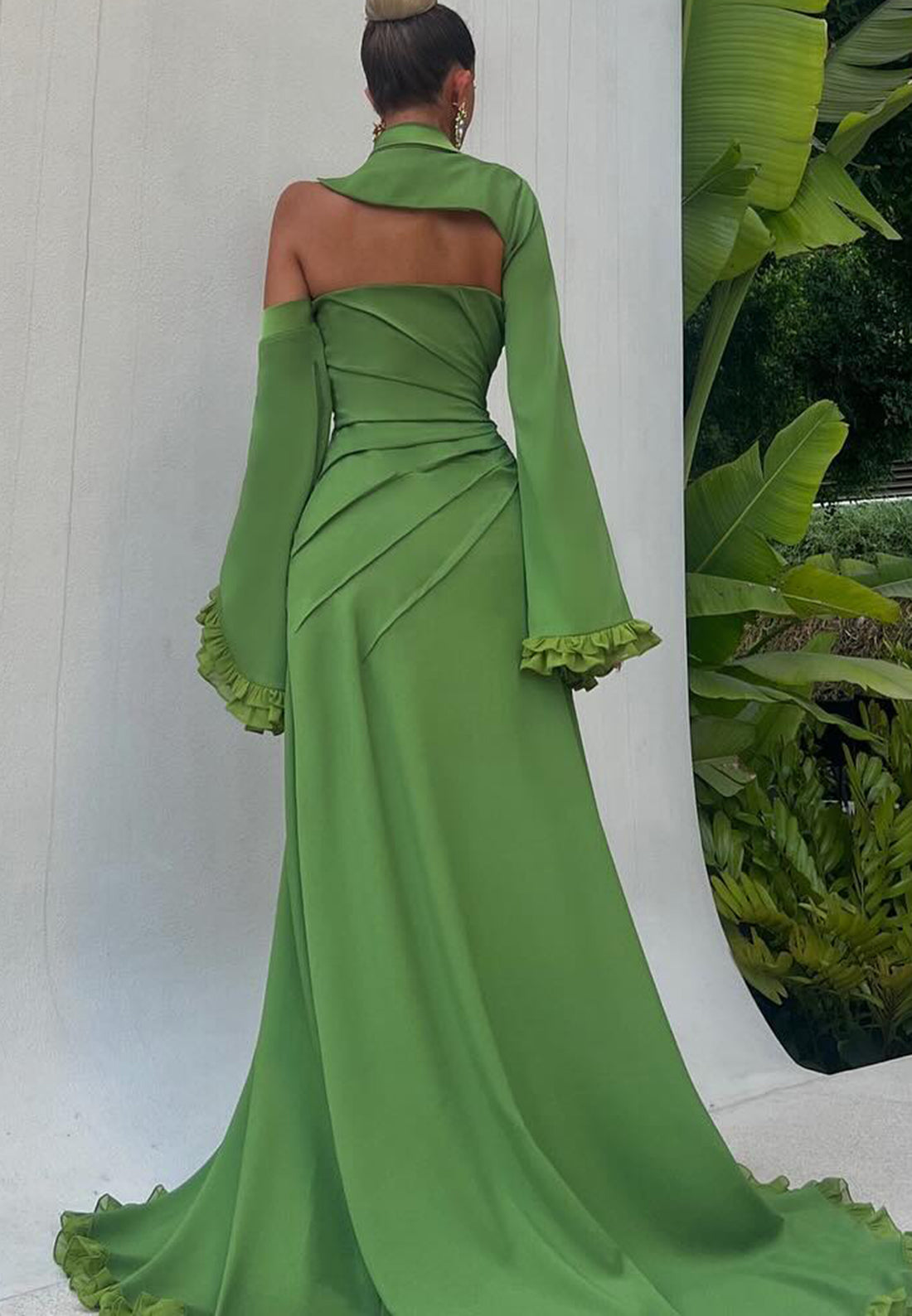 Asymmetrical Long Sleeves Pleated A-Line Evening Dress