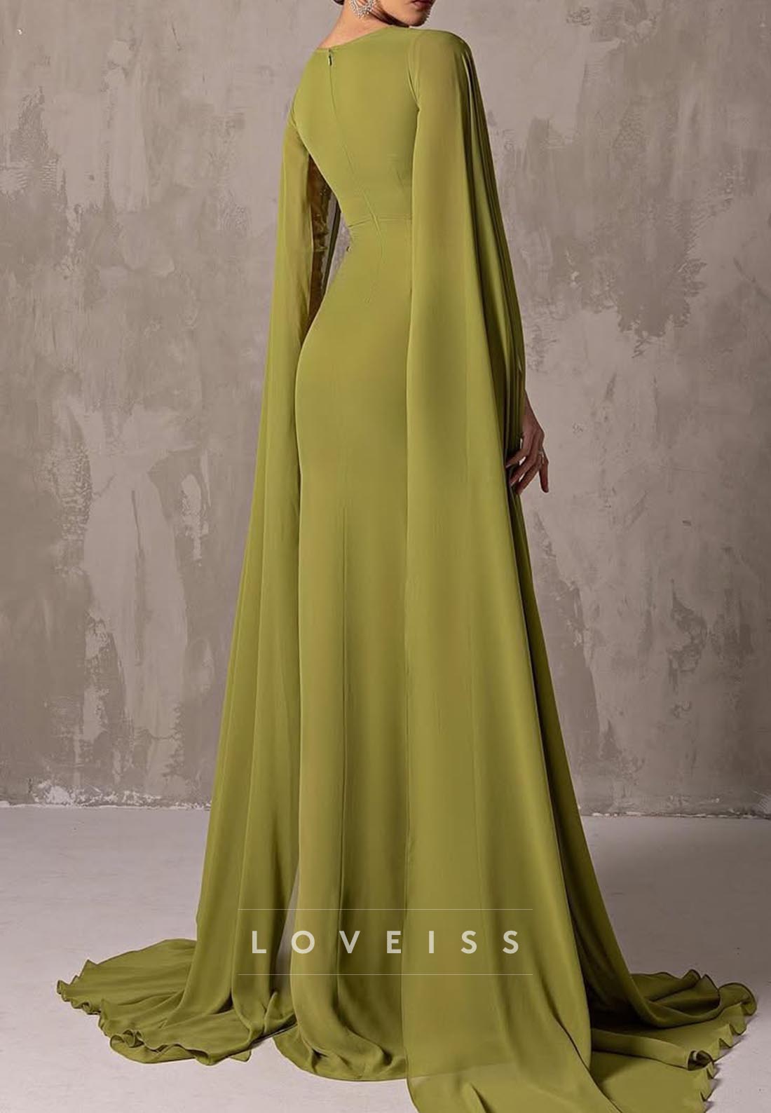 Asymmetrical Long Sleeves Pleated A-Line Formal Dress