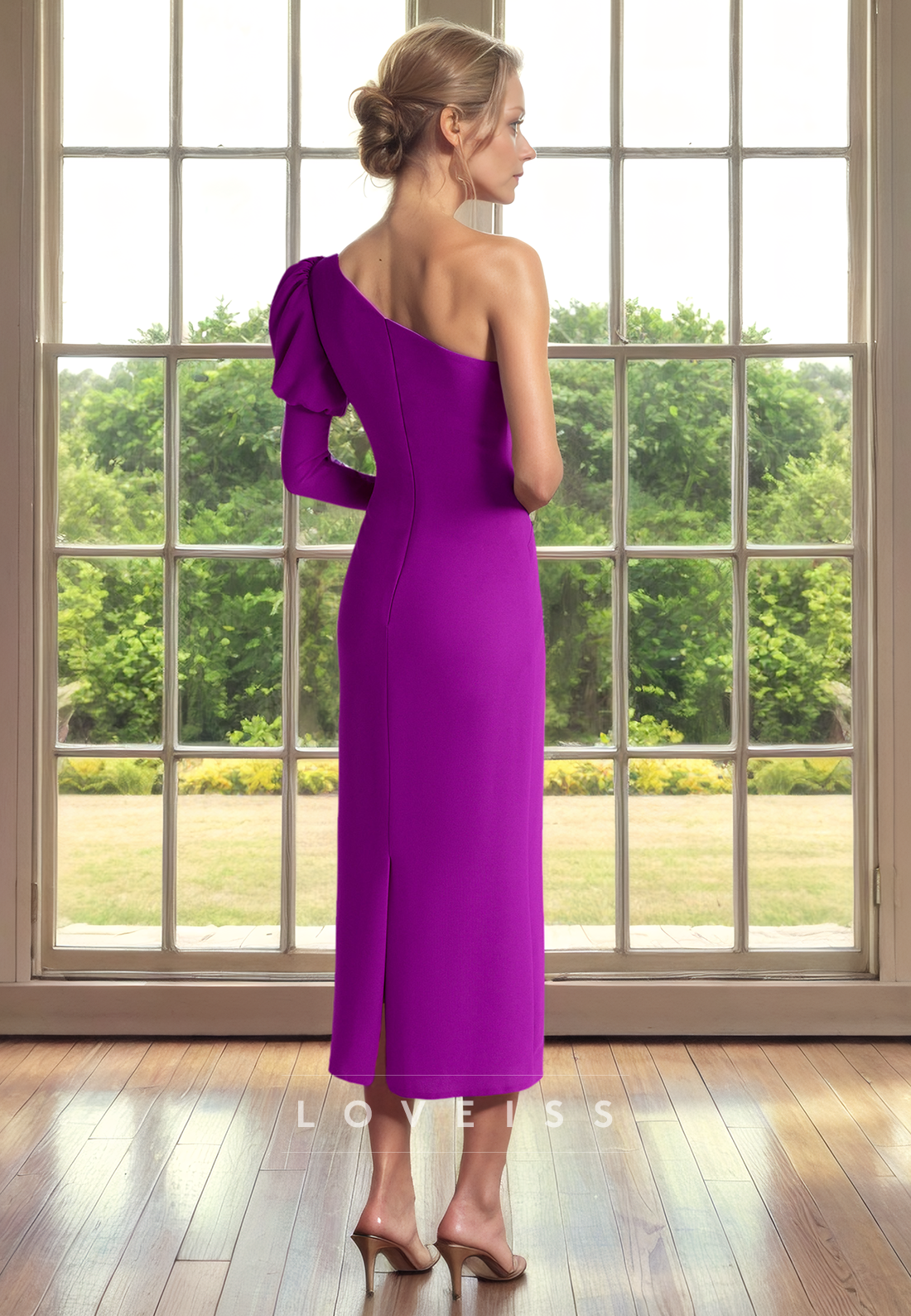 Asymmetrical Long Sleeves Sheath Mother of Bride Dress Cocktail Dress