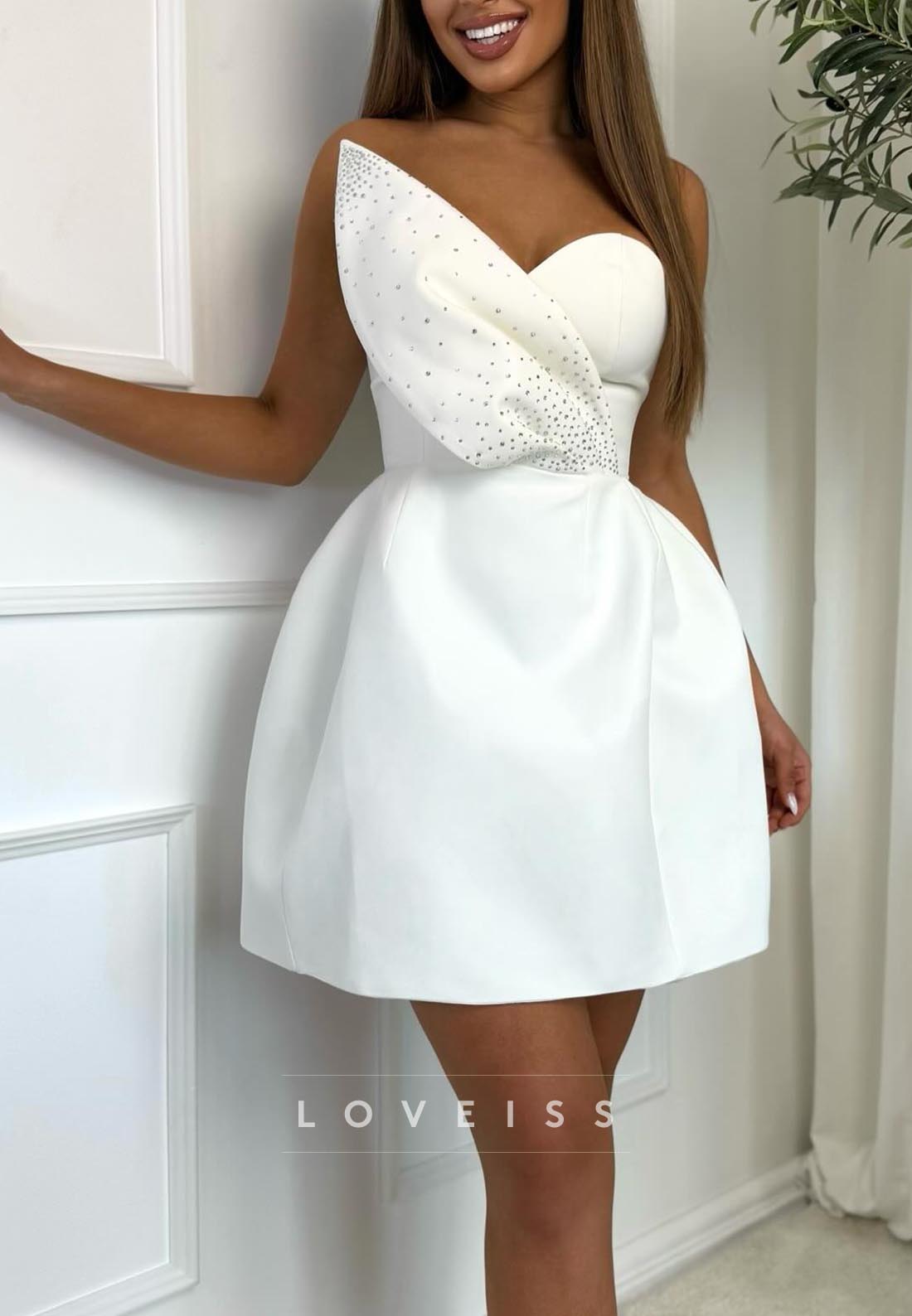 Asymmetrical Sleeveless Beaded A-Line Short Wedding Dress