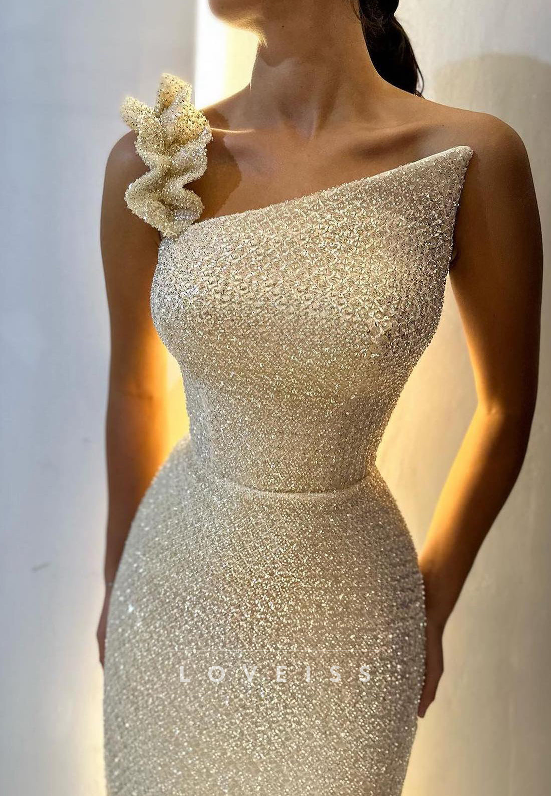 Asymmetrical Sleeveless Beaded Embroidery Mermaid Evening Dress