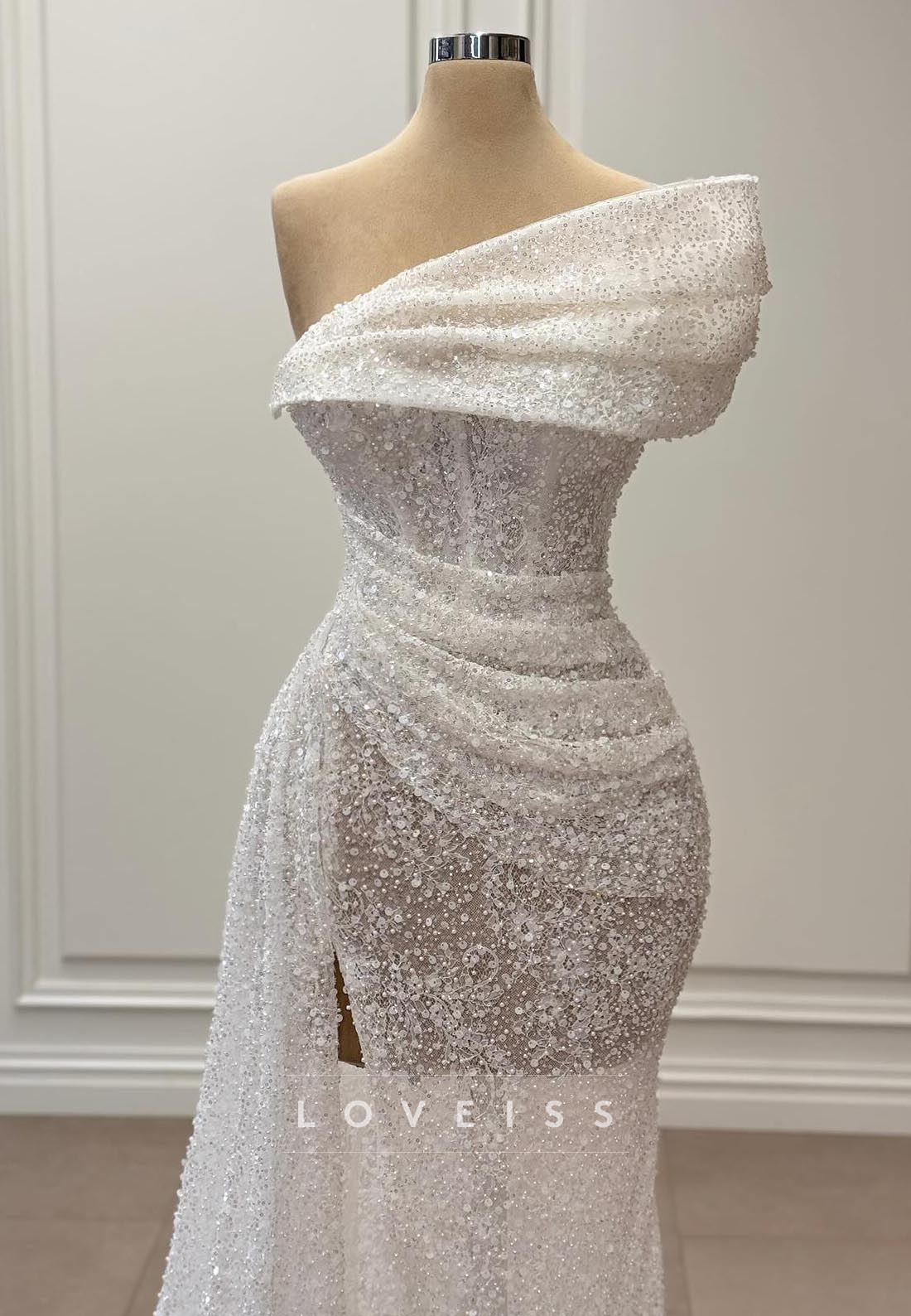 Asymmetrical Sleeveless Beaded Embroidery Sheath Wedding Dress