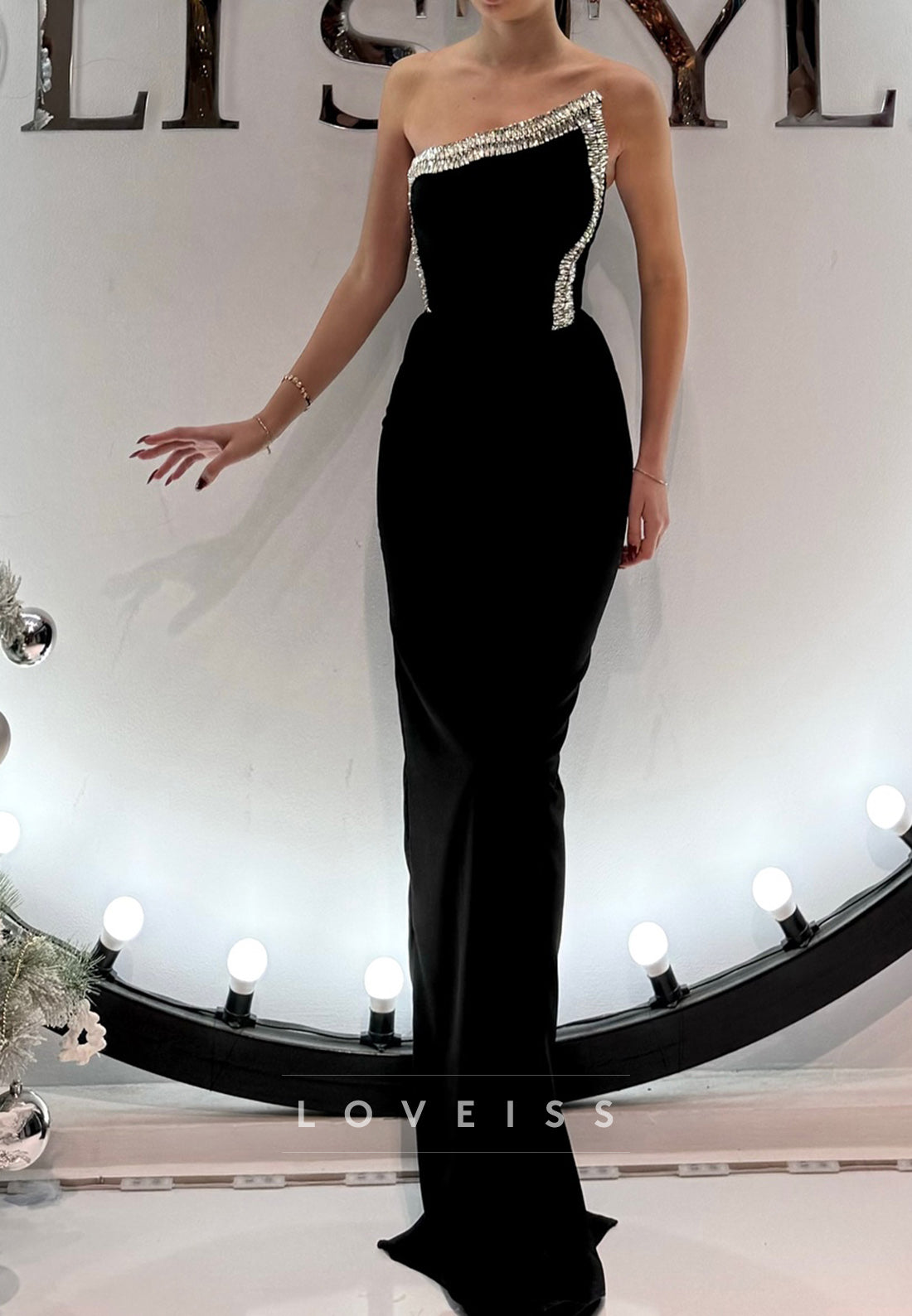 Asymmetrical Sleeveless Beaded Mermaid Evening Dress