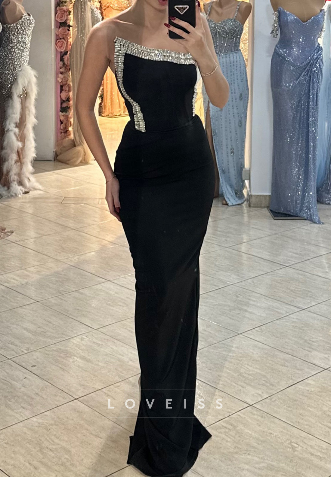 Asymmetrical Sleeveless Beaded Mermaid Evening Dress