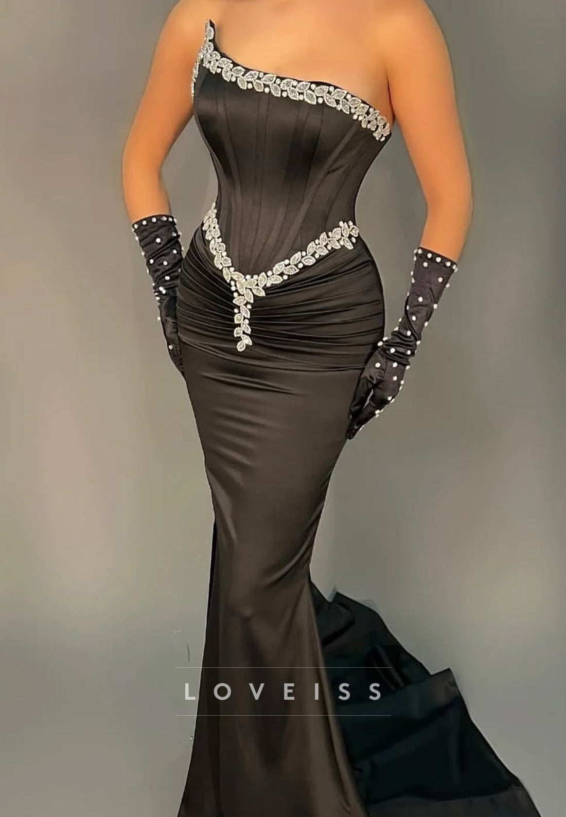 Asymmetrical Sleeveless Beaded Mermaid Prom Dress