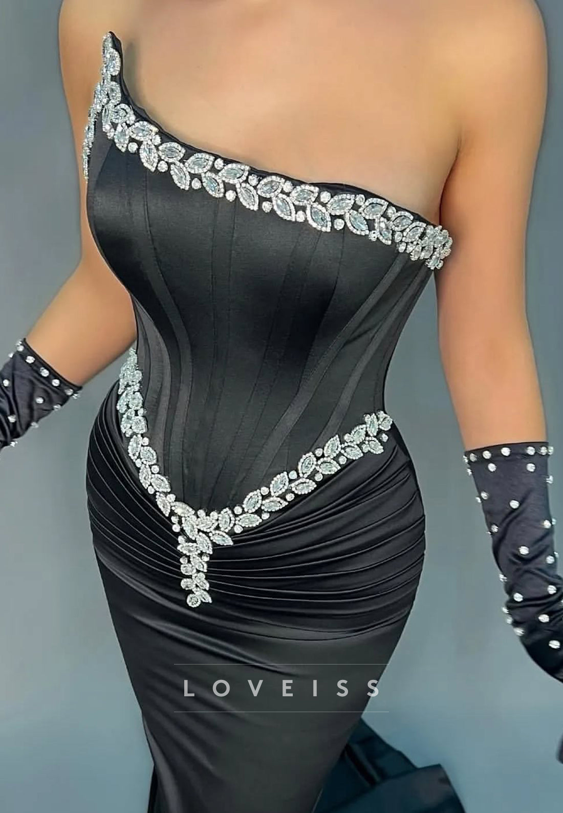 Asymmetrical Sleeveless Beaded Mermaid Prom Dress