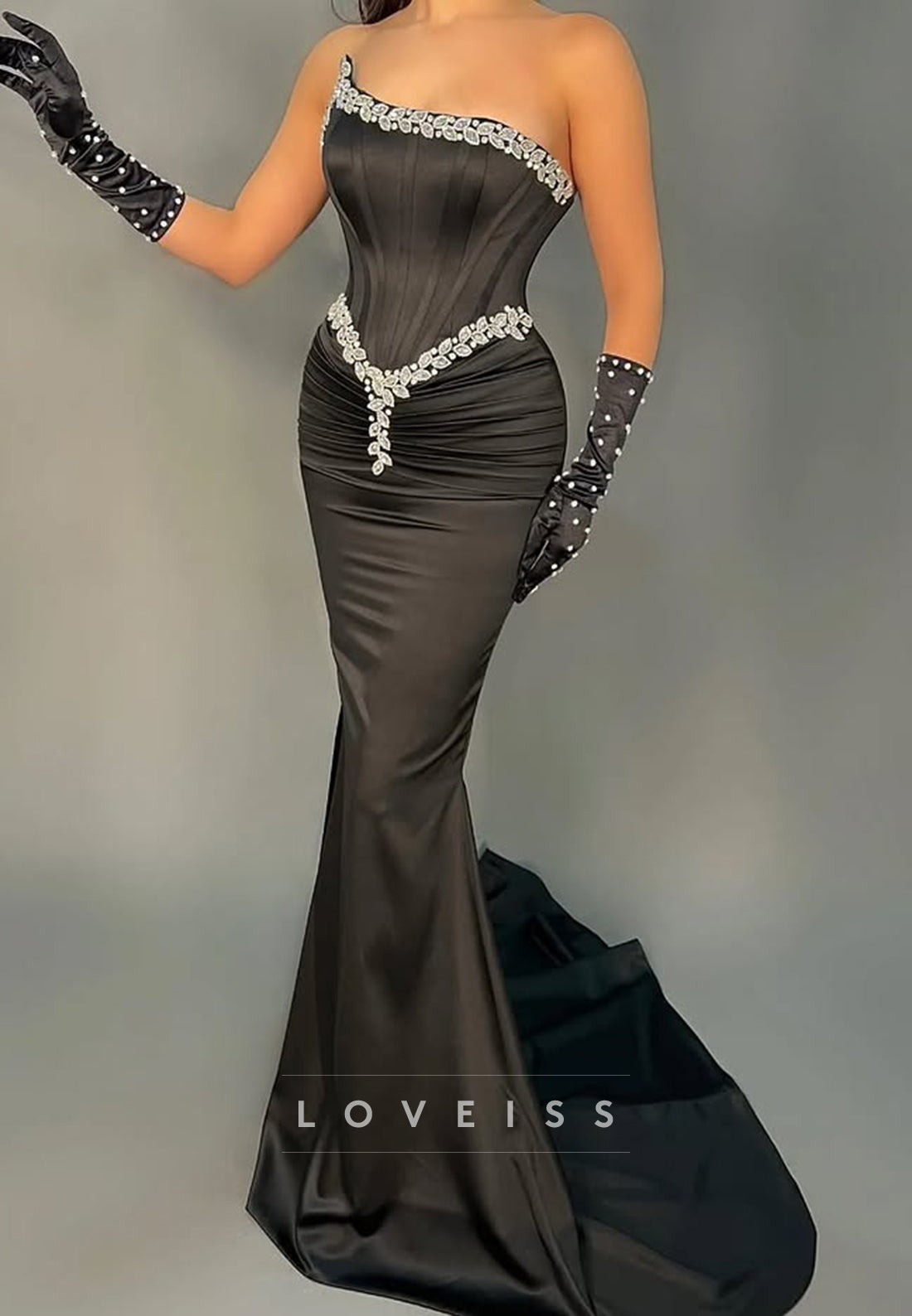 Asymmetrical Sleeveless Beaded Mermaid Prom Dress