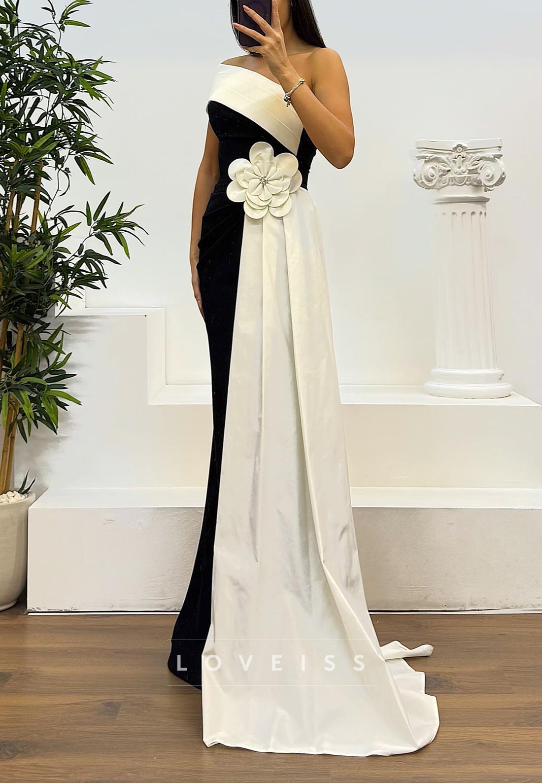 Asymmetrical Sleeveless Floral Mermaid Evening Dress