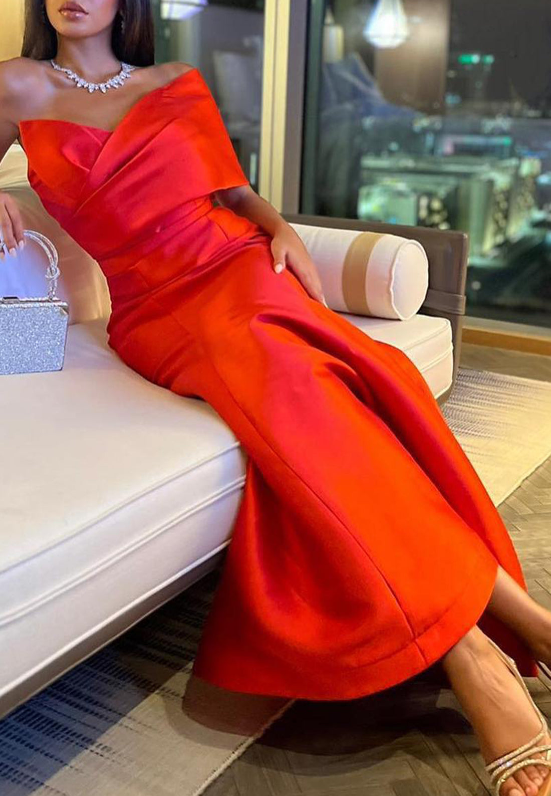 Asymmetrical Sleeveless Sleek Satin Mermaid Red Evening Dress