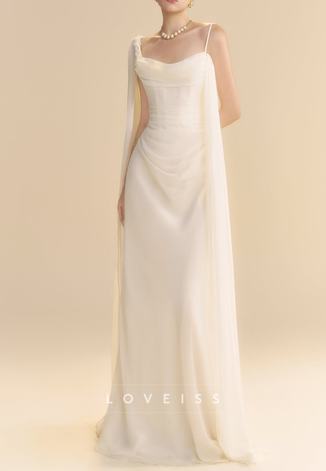 Asymmetrical Spaghetti Straps Pleated Sleek Sheath Wedding Dress
