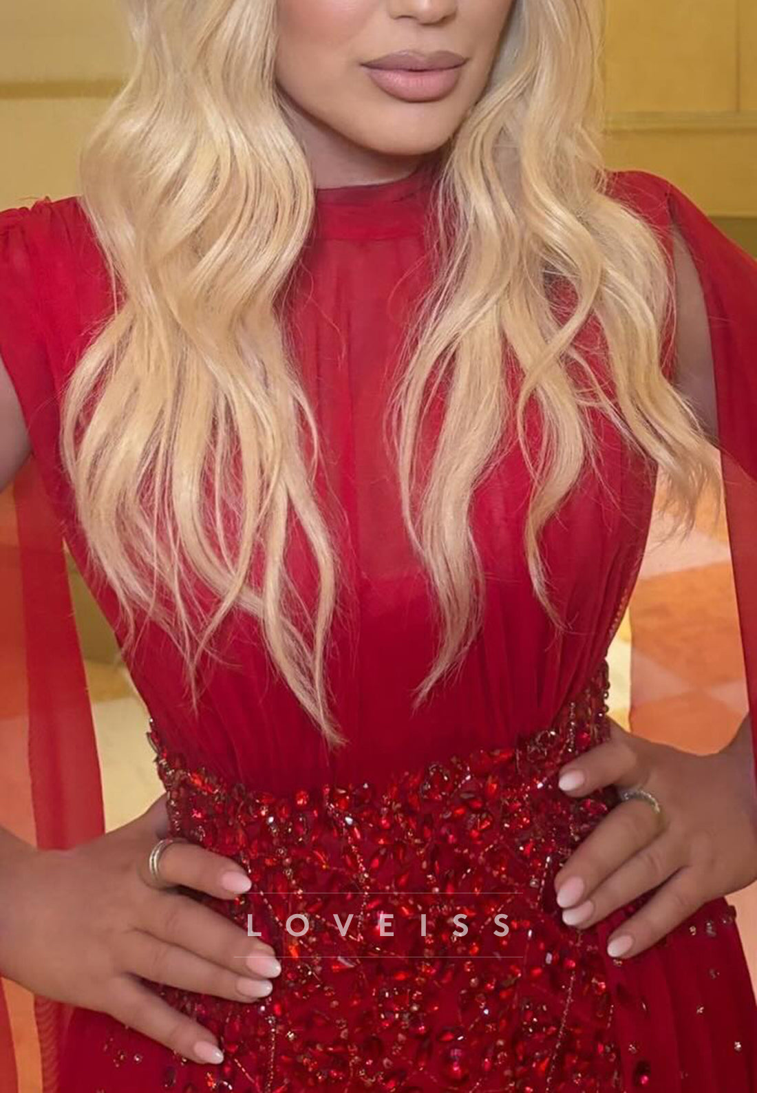 Bateau Long Sleeves Chiffon Beaded Mermaid Evening Dress