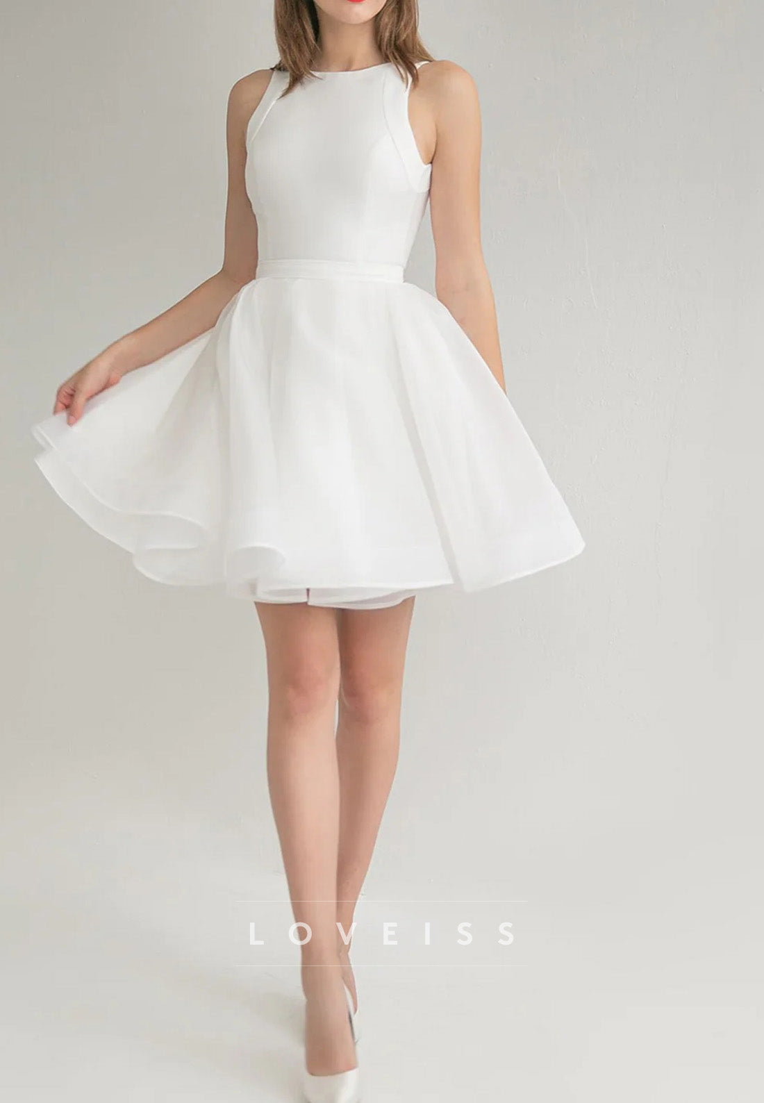 Bateau Long Sleeves Pleated A-Line Short Wedding Dress