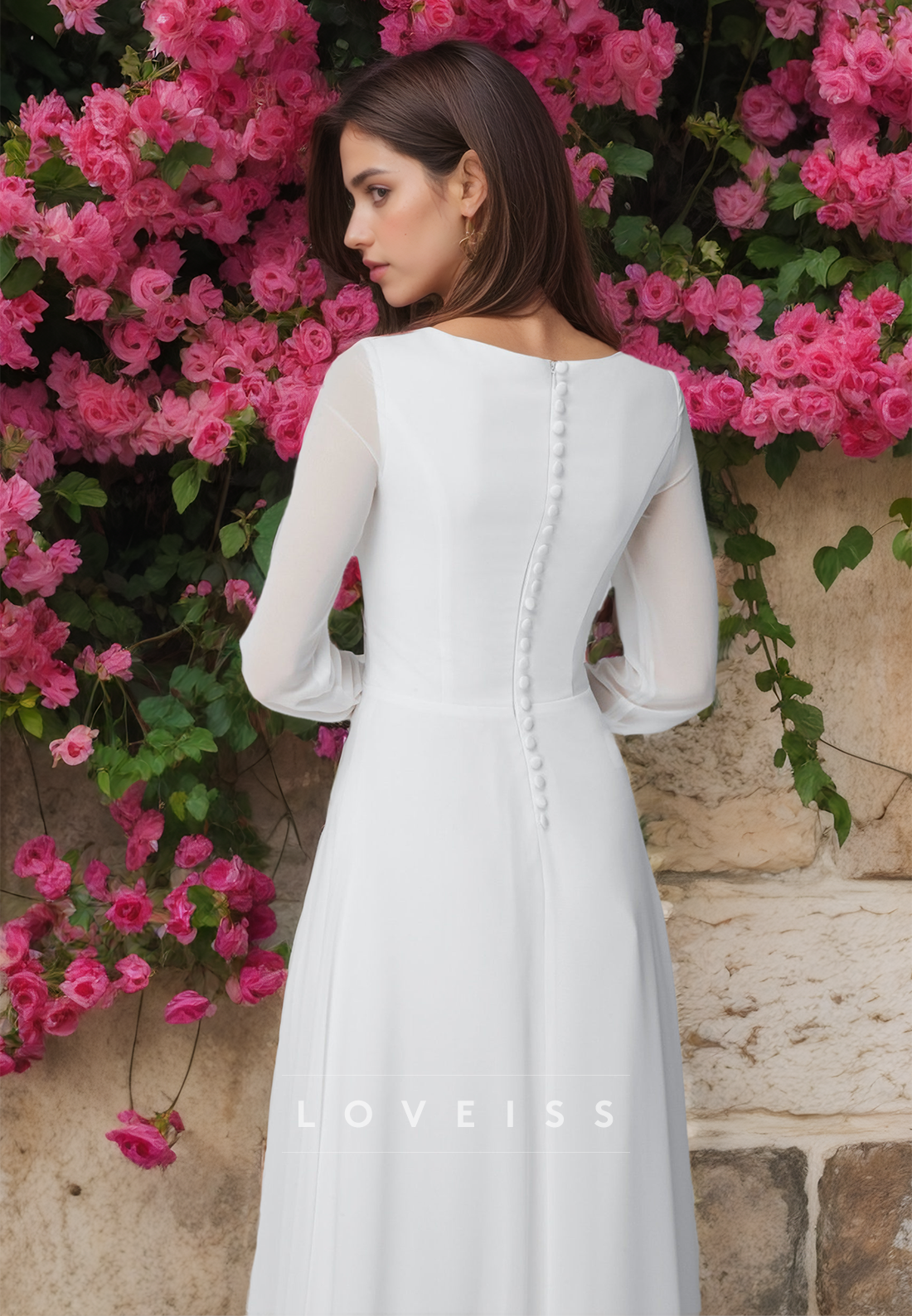 Bateau Long Sleeves Pleated Sleek A-Line Wedding Dress