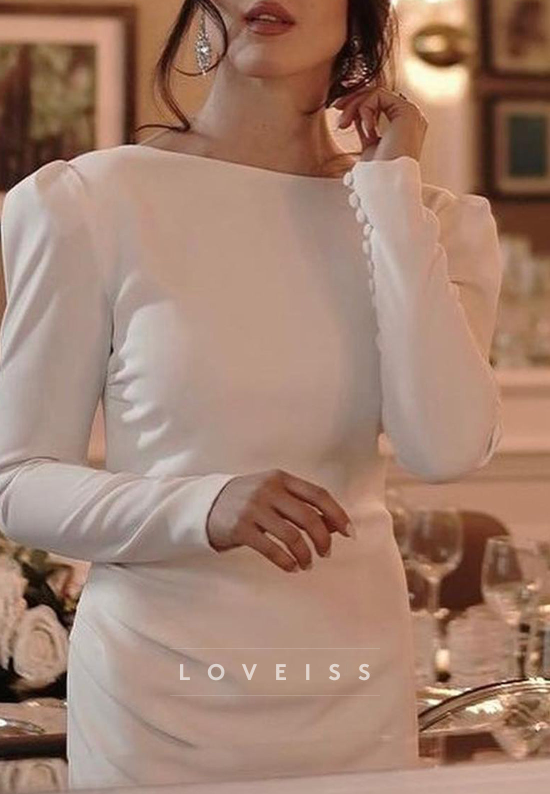 Bateau Long Sleeves Sleek Mermaid Simple Wedding Dress