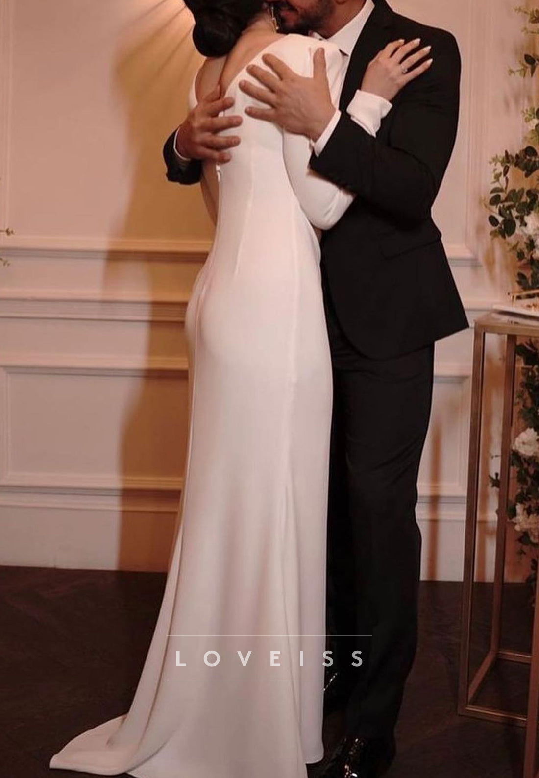 Bateau Long Sleeves Sleek Mermaid Simple Wedding Dress