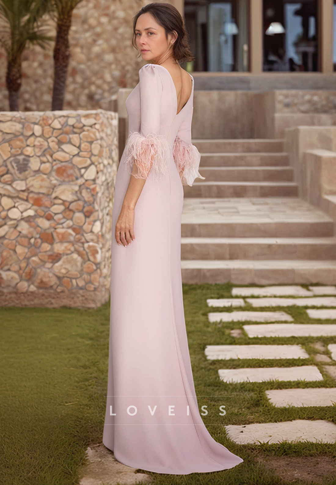 Bateau Long Sleeves Sleek Sheath Mother of Bride Dress