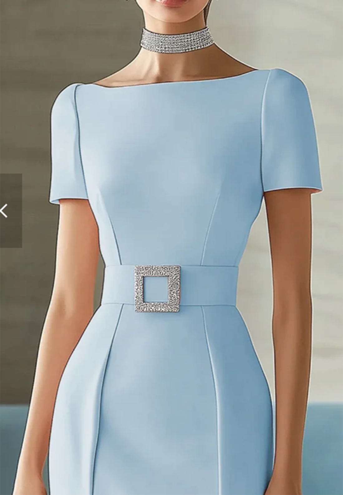 Bateau Short Sleeves Belt Sheath Work Dress