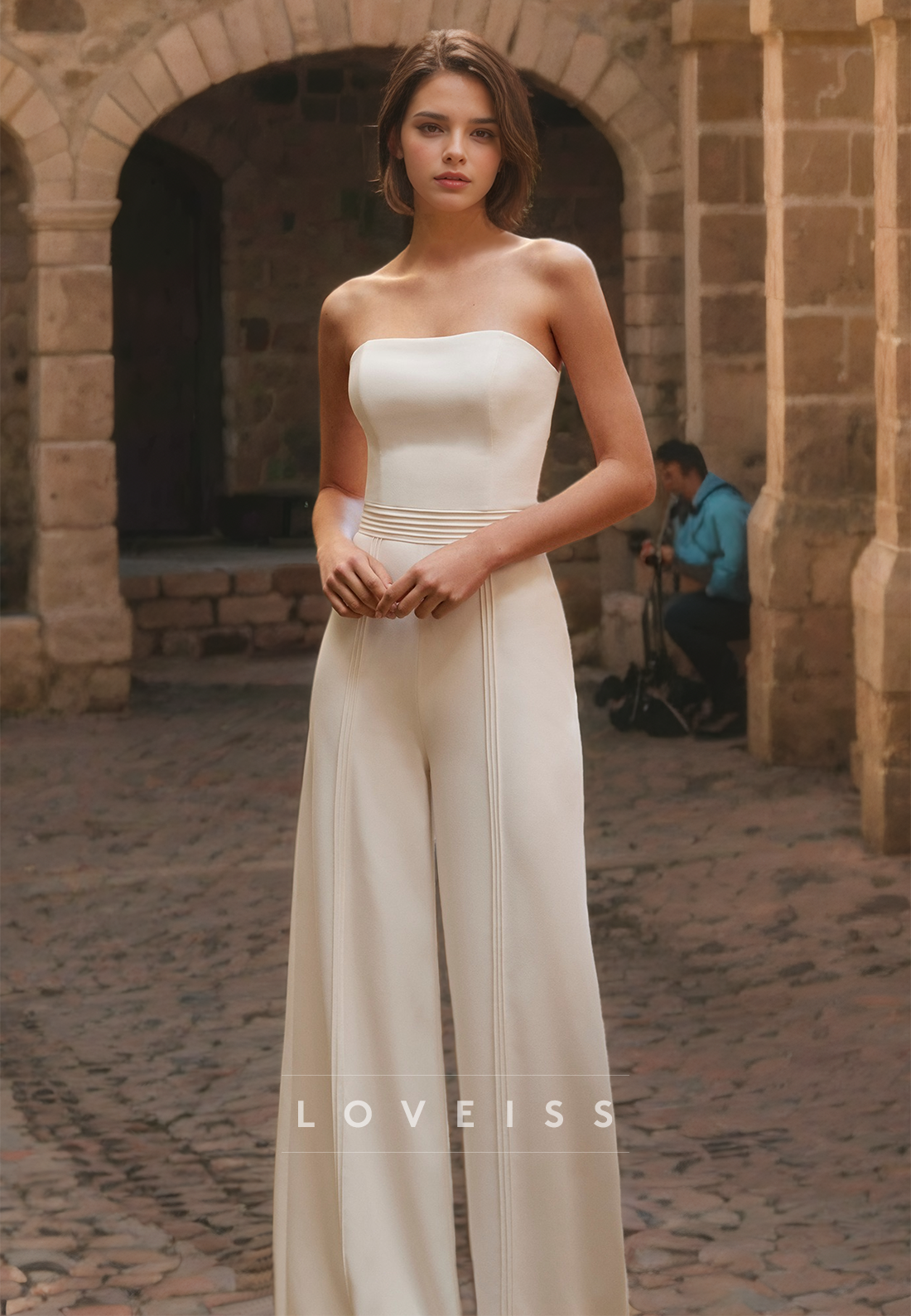 Bateau Sleeveless Appliques Jumpsuit Wedding Dress