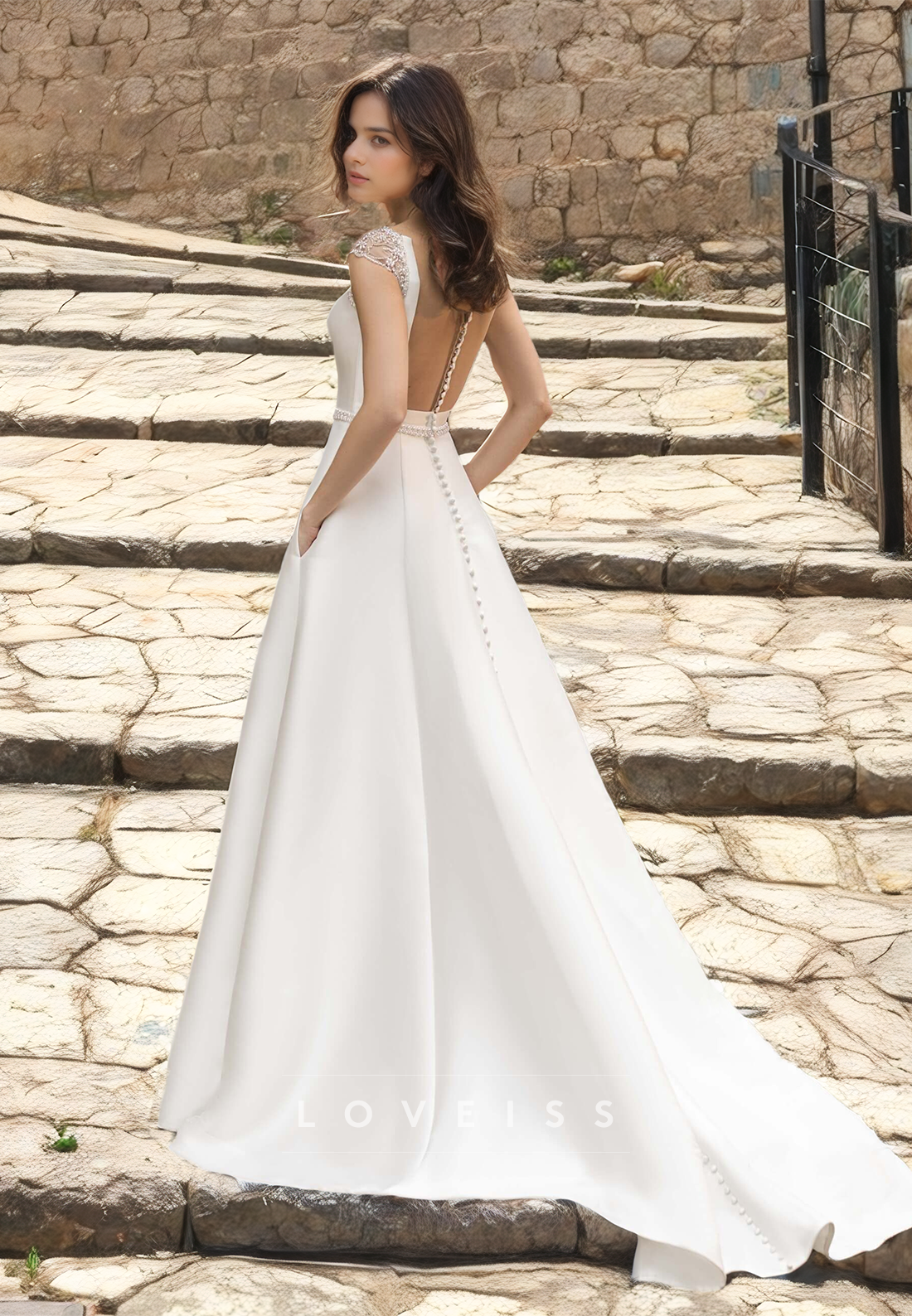 Bateau Sleeveless Backless Sleek Satin Pleated A-Line Wedding Dress