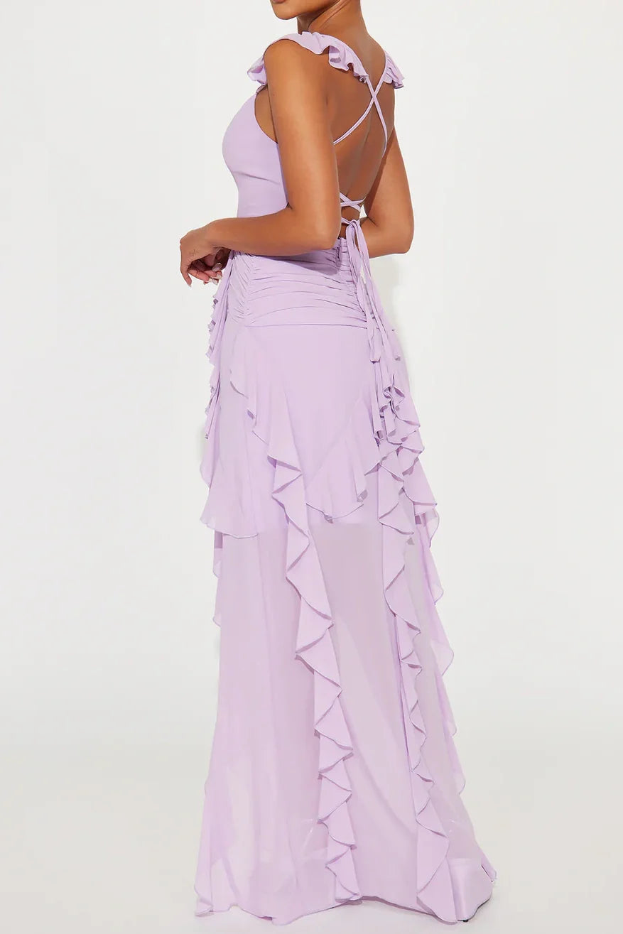 Beautiful A Line Sweetheart Lilac Long Prom Dress with Ruffles