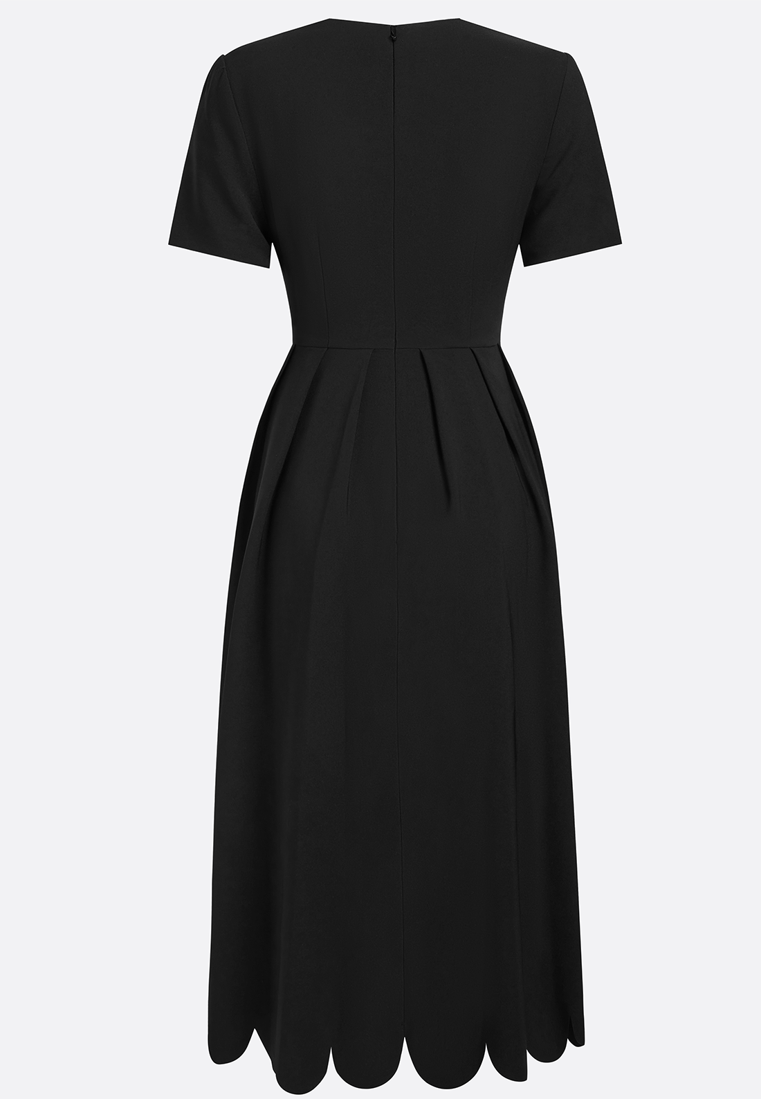 Black Irregular Craftsmanship Classic Square Neck Short Sleeve A-Line Midi Dress