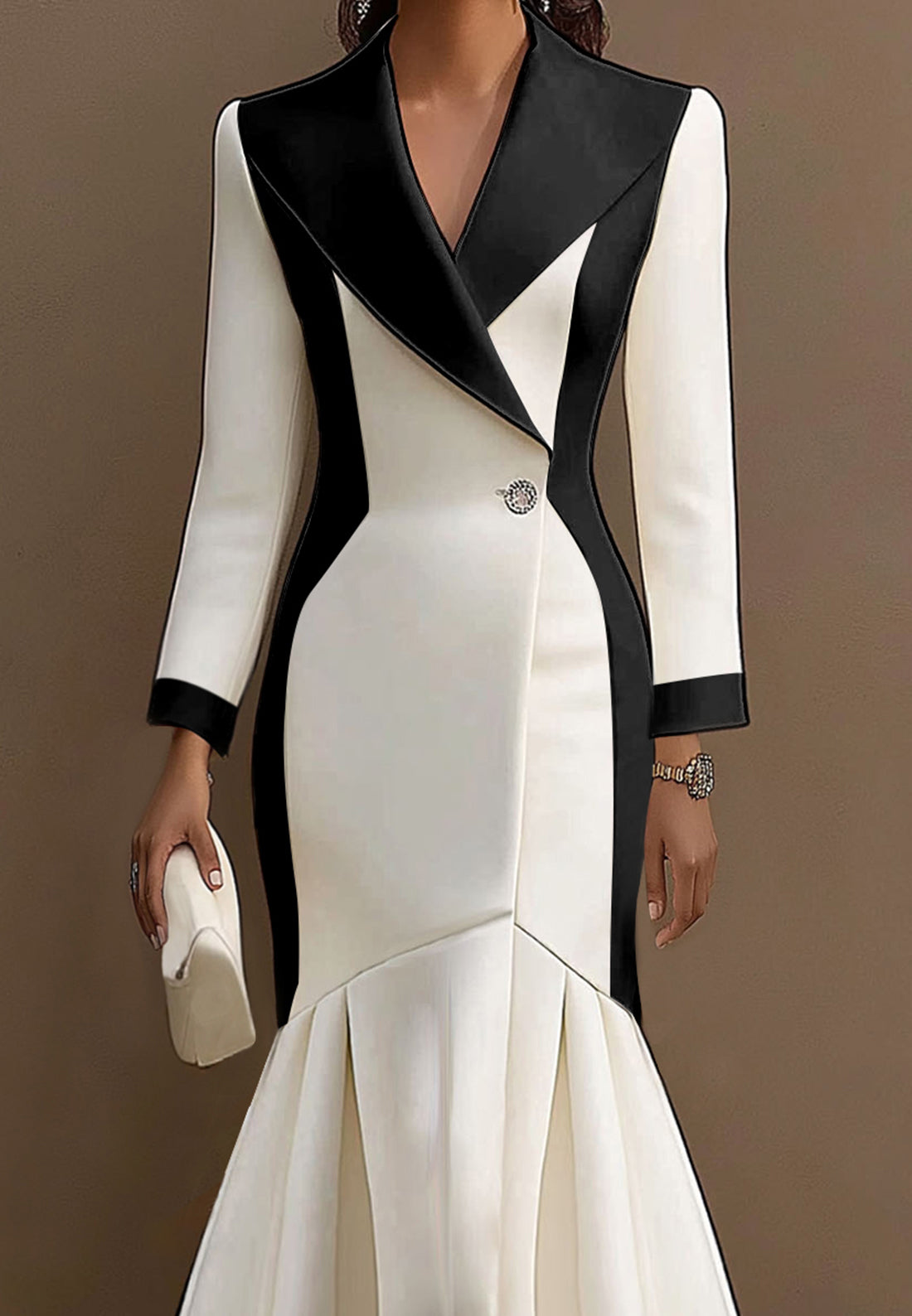 Blazer Long Sleeves Flow White Black Bussiness Work Midi Dress