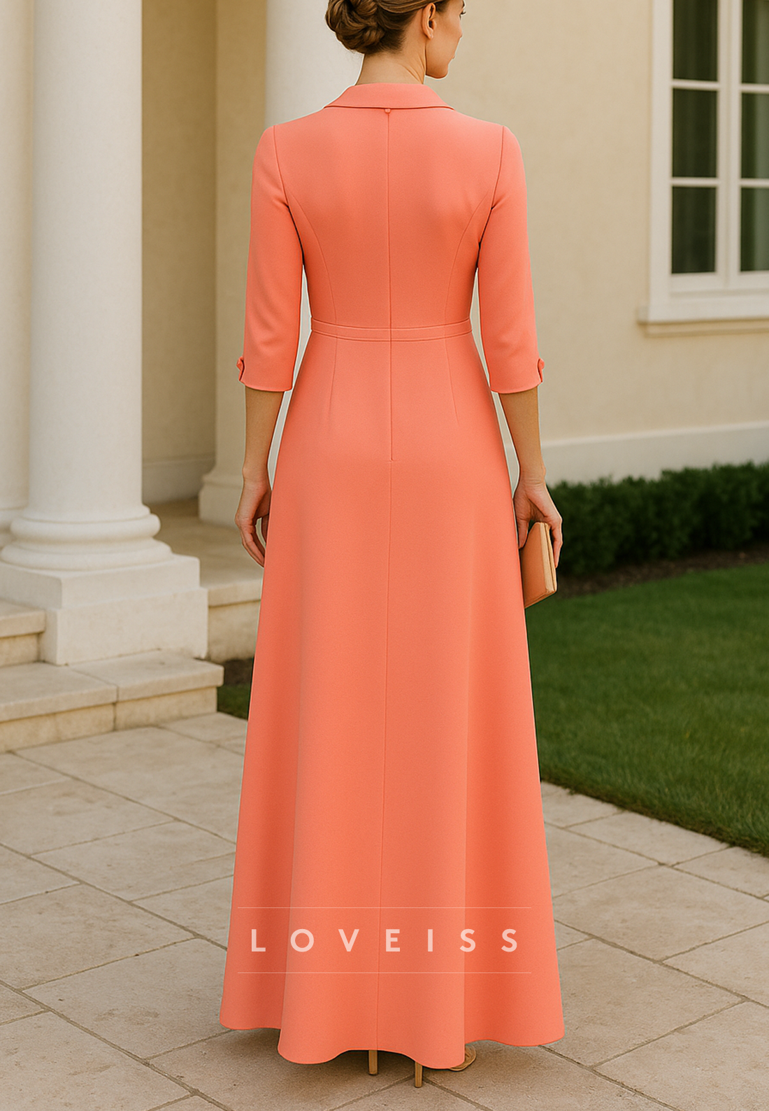 Blazer V-Neck Long Sleeves Ruched Sheath Sunset Mother of Bride Dress