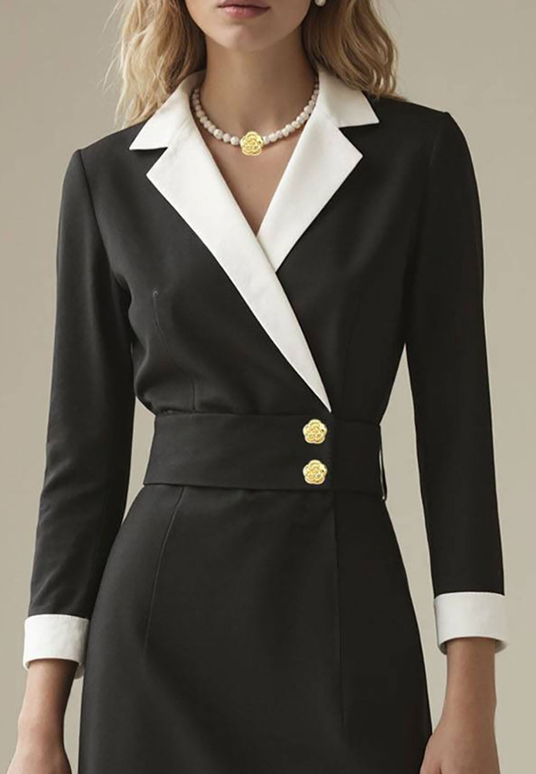Blazer Long Sleevs Black Work Sheath Knee-Length Midi Dress