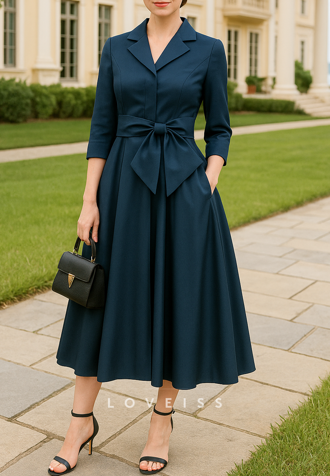 Blazer V-Neck Bowknot A-Line Mother of Bride Dress
