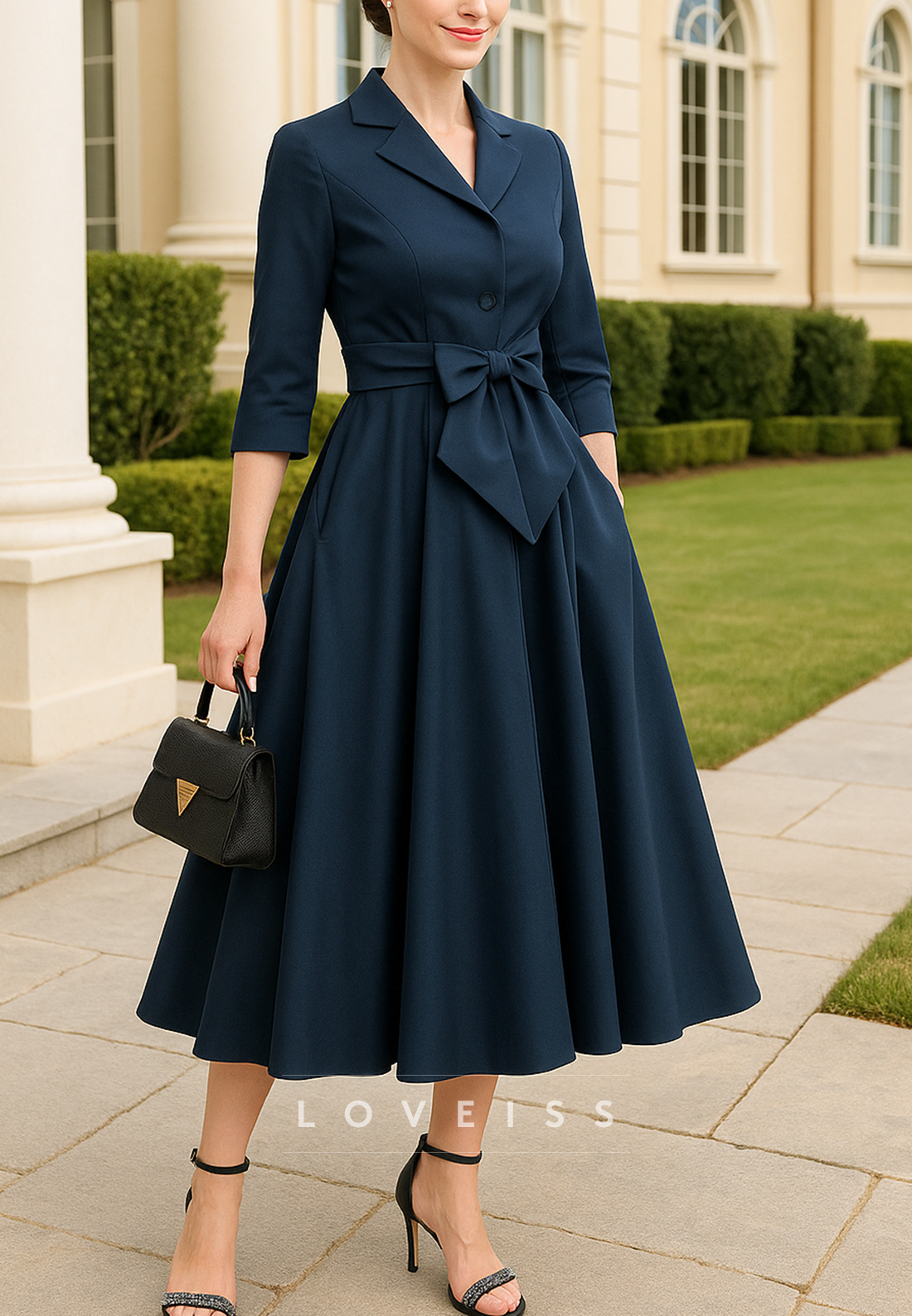 Blazer V-Neck Bowknot A-Line Mother of Bride Dress