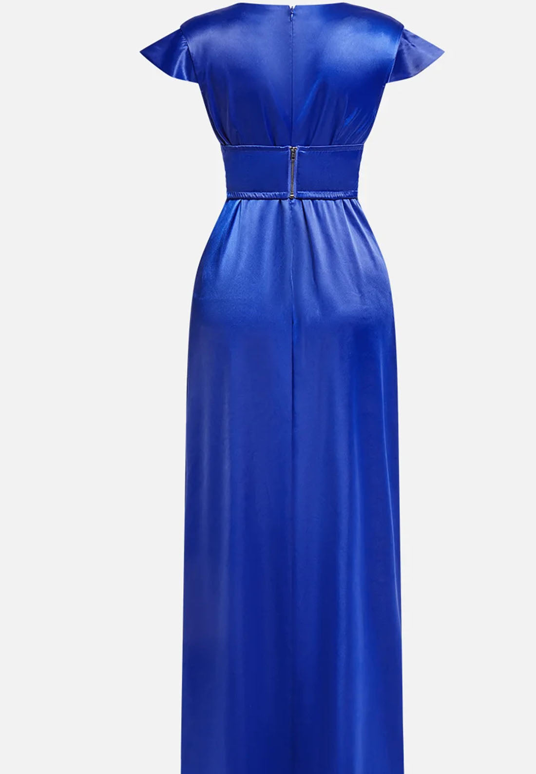 Blue Cap Sleeve Bow Satin A-Line Maxi Dress