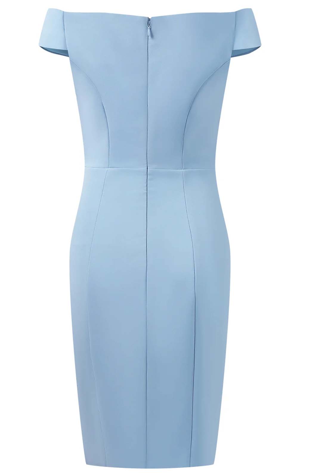 Blue Ruched Off The Shoulder Sheath Mini Dress