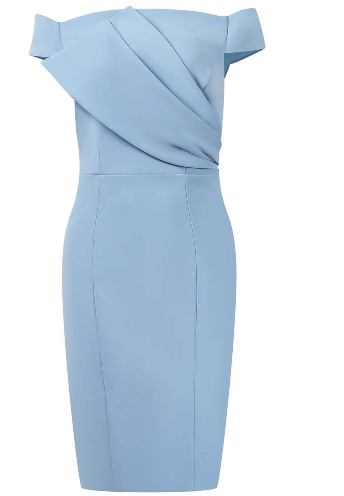 Blue Ruched Off The Shoulder Sheath Mini Dress