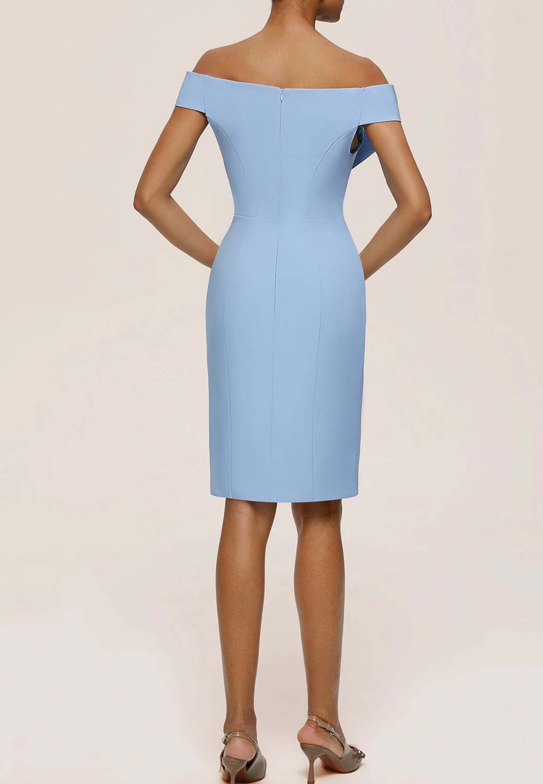 Blue Ruched Off The Shoulder Sheath Mini Dress