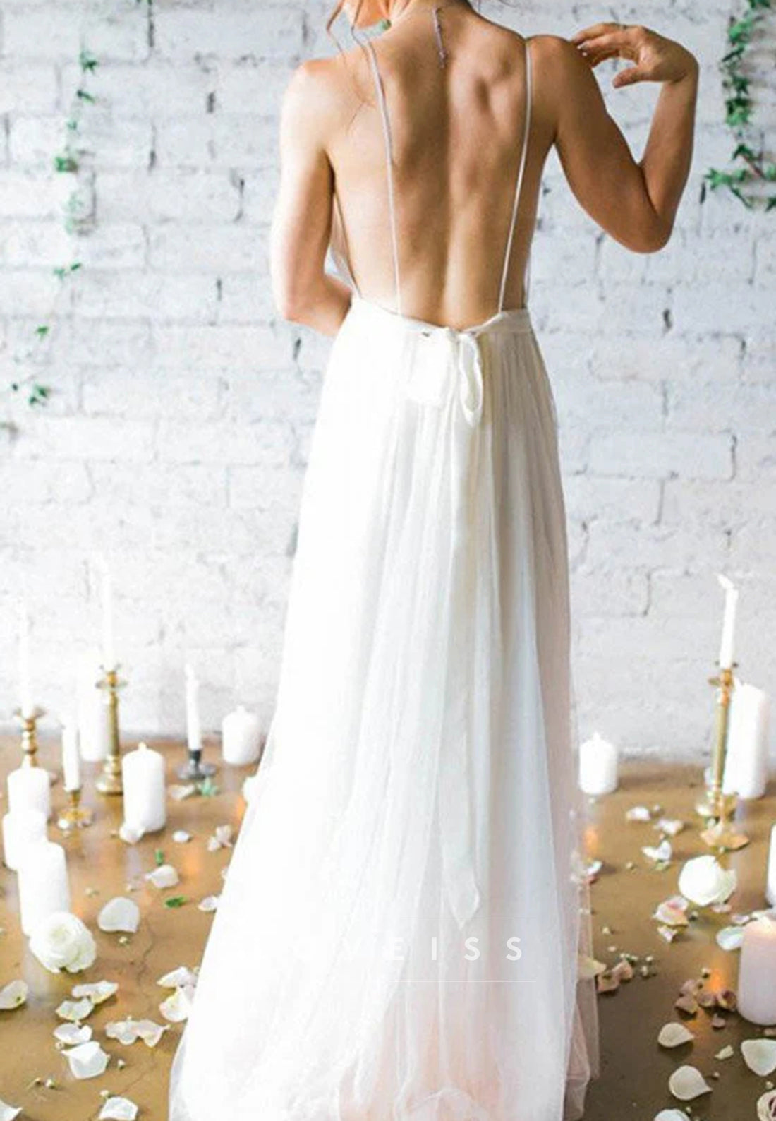 Boho V-Neck Backless Pleated Flowy Wedding Dress