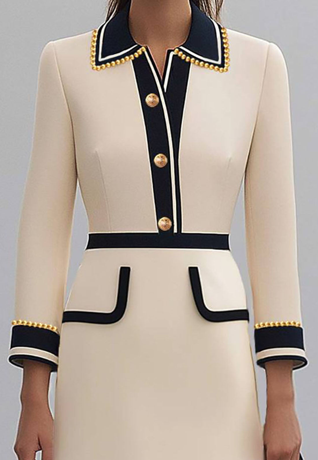 Business Chic Blazer Dress Lapel Pearl Fake Pocket A-Line Work Suit