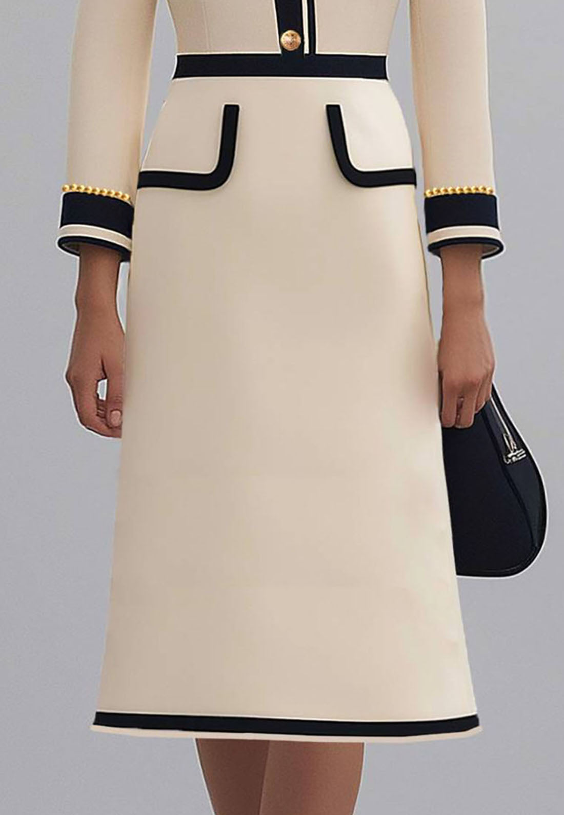 Business Chic Blazer Dress Lapel Pearl Fake Pocket A-Line Work Suit