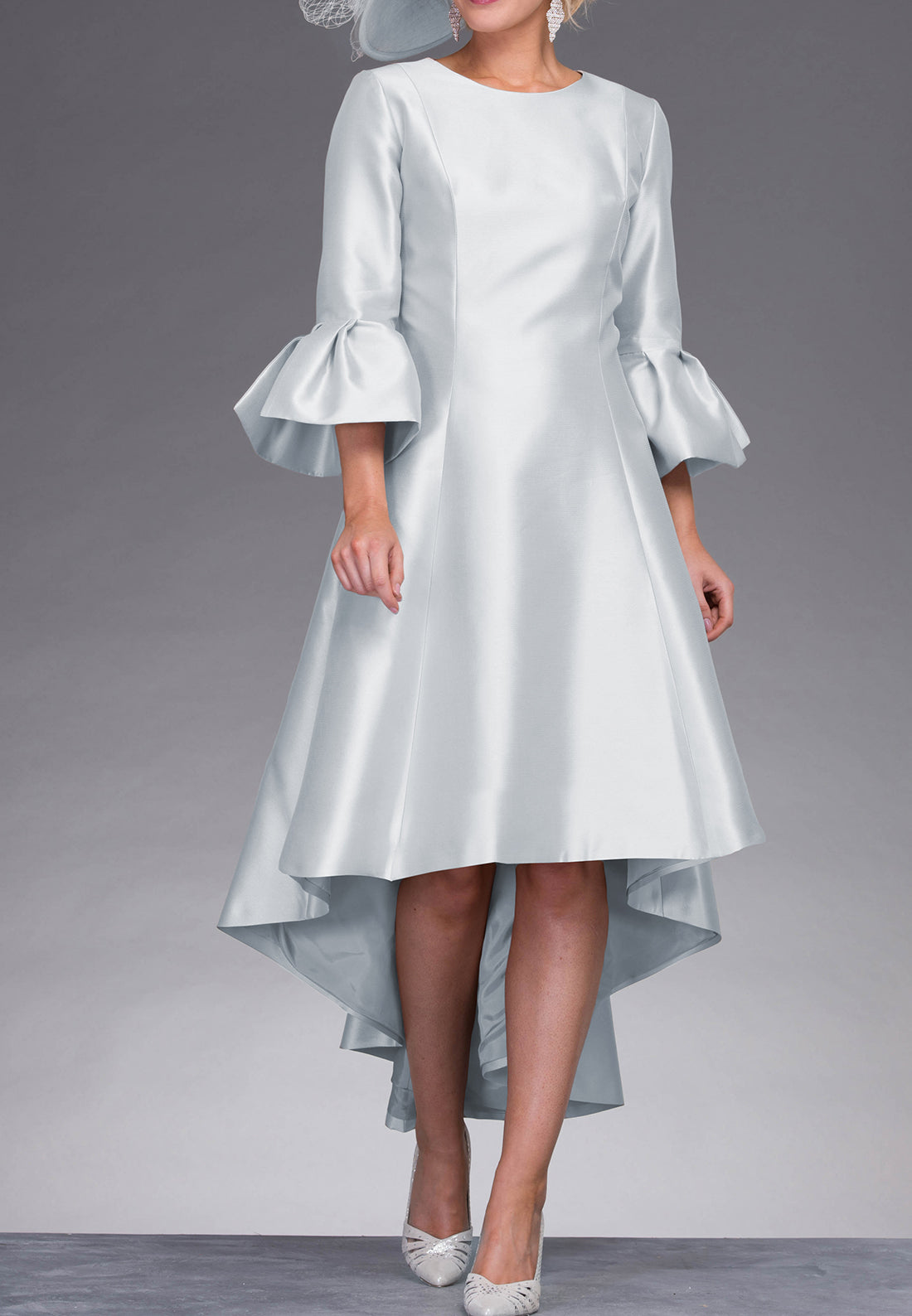 Scoop Long Sleeves Sleek Satin High Low A-Line Mother of Bride Dress