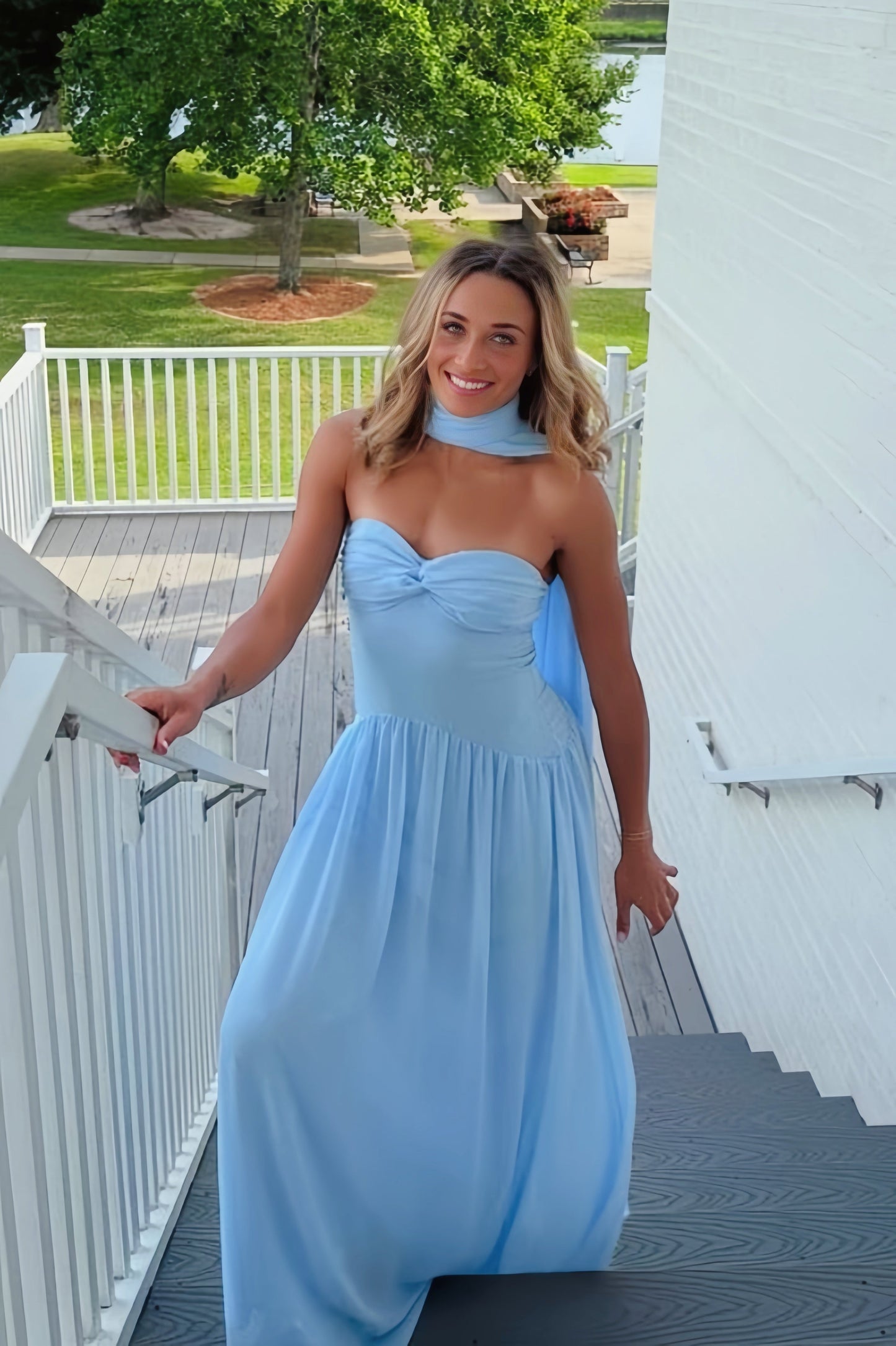 Pink Sweetheart Twist A-line Long Dress