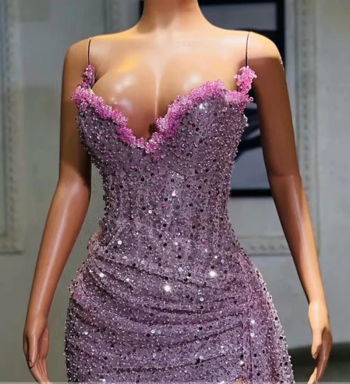 Light Purple Sweetheart Beading Sequins Black Girl Long Evening Party Gown