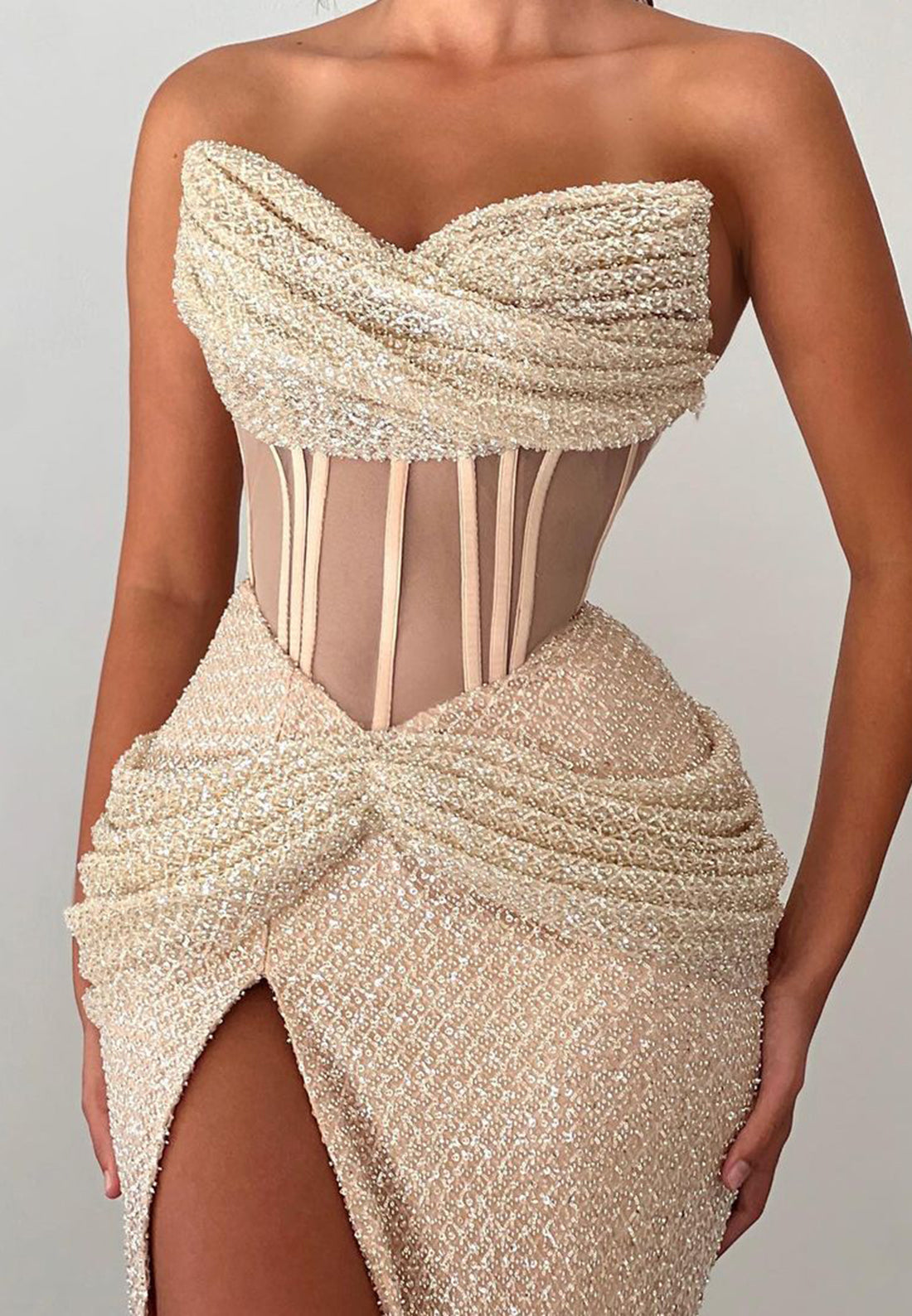 Scoop Sleeveless Sheer High Slit Sheath Prom Dress