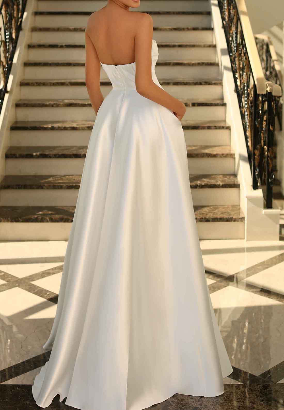 Scoop Sleeveless Pleated High Slit A-Line Prom Dress Long Formal Evening Gown