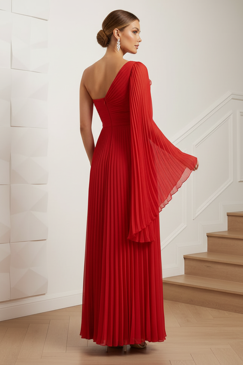 Chiffon A-Line One Shoulder Pleated Formal Dresses