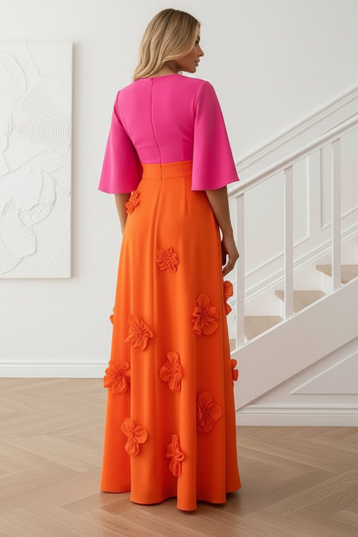 A-Line V Neck 3D Flowers Formal Dresses