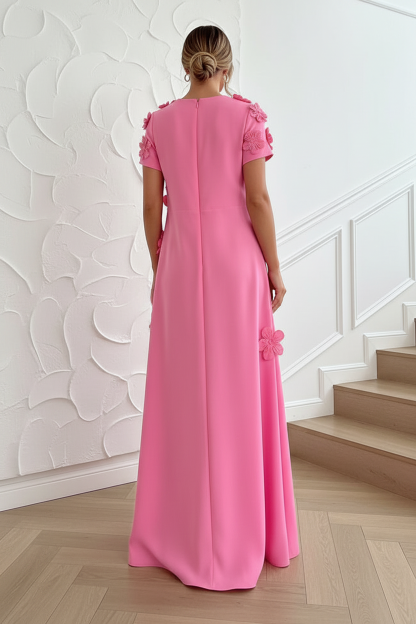 A-Line Crew Neck 3D Flowers Formal Dresses