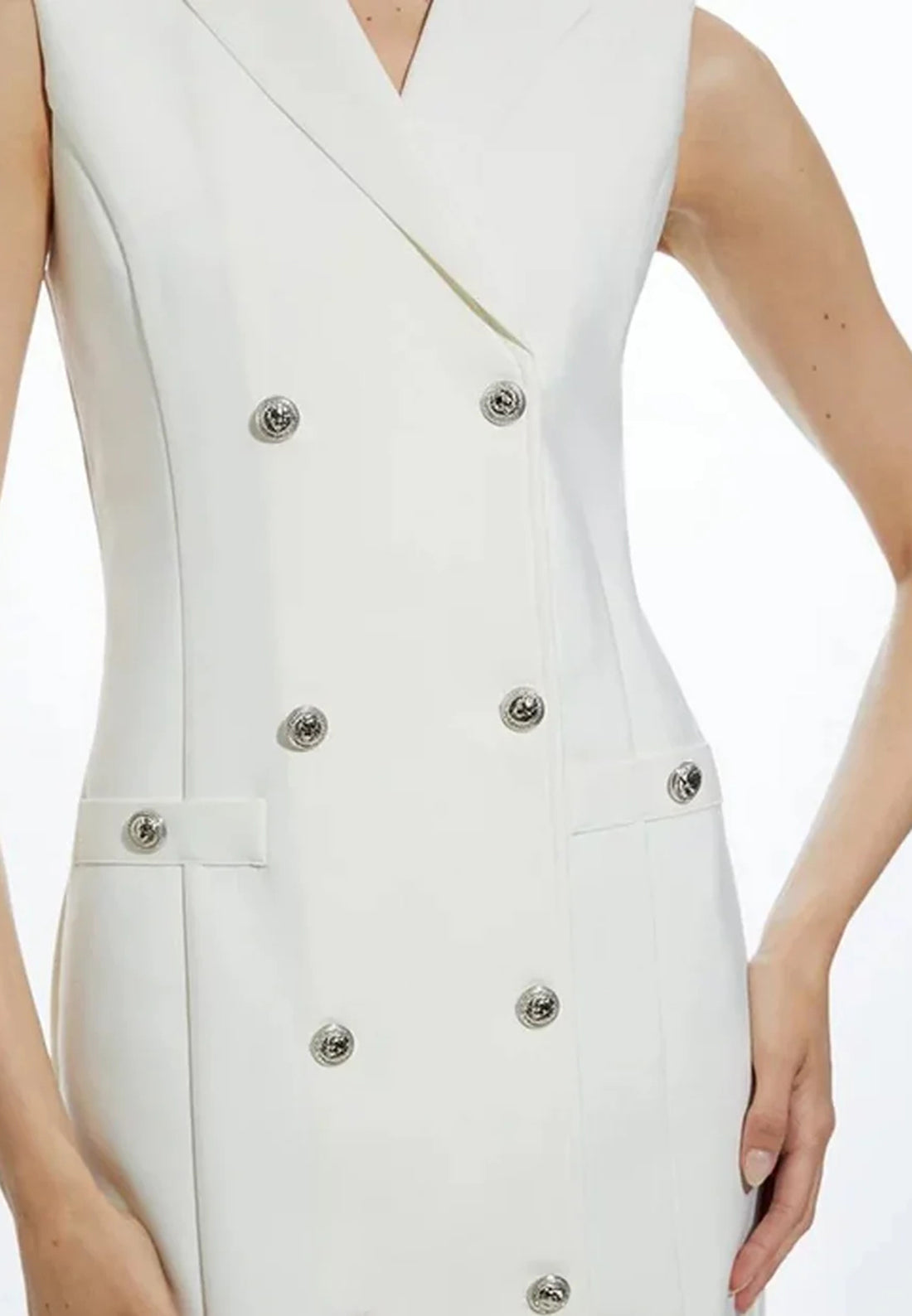 Gloria White Mini Blazer Sheath Sleeveless Button Short Work Dress