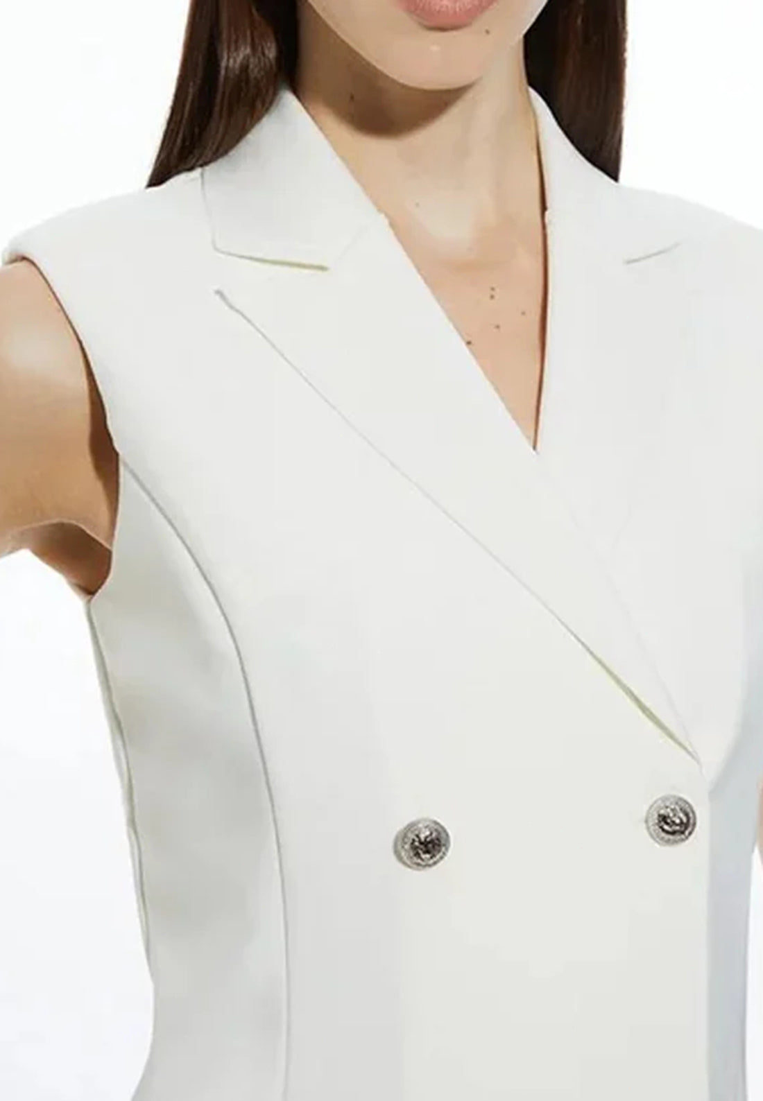 Gloria White Mini Blazer Sheath Sleeveless Button Short Work Dress