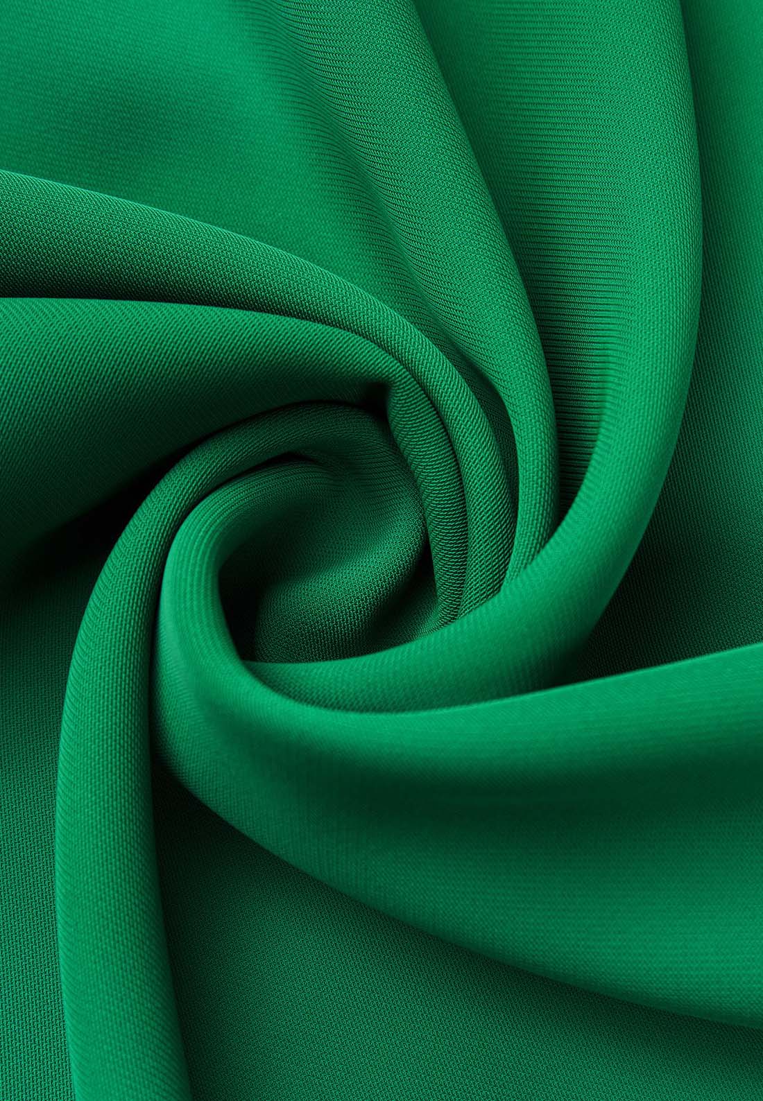 Green Cowl Neck Ruched Cap Sleeve Sheath Midi Dress