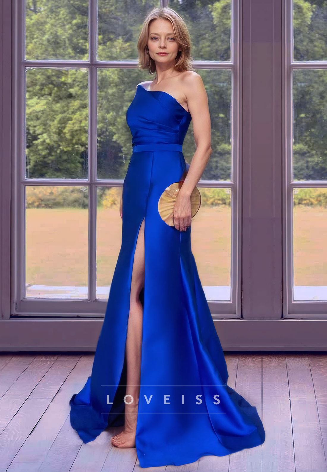 One Shoulder Sleeveless Side Slit Sleek Satin Mother of Bride Dress