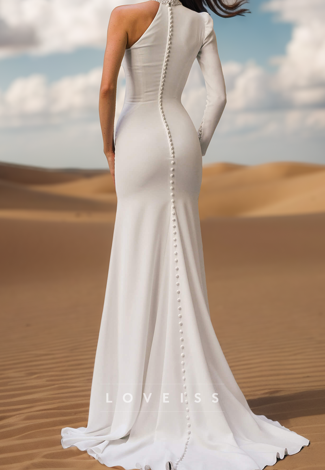 High Neck Long Sleeves Sleek Mermaid Wedding Dress